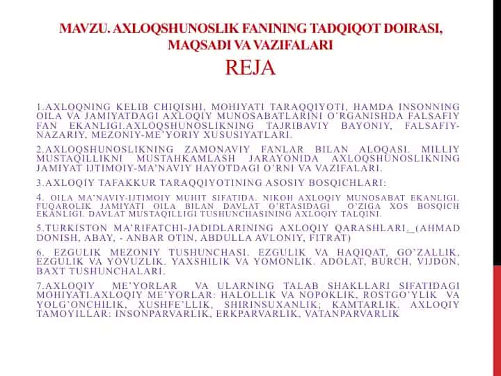 Axloqshunoslik fanining tadqiqot doirasi