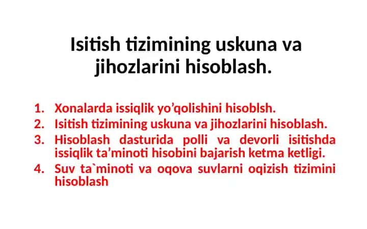 Isitish tizimining uskunavajlari.