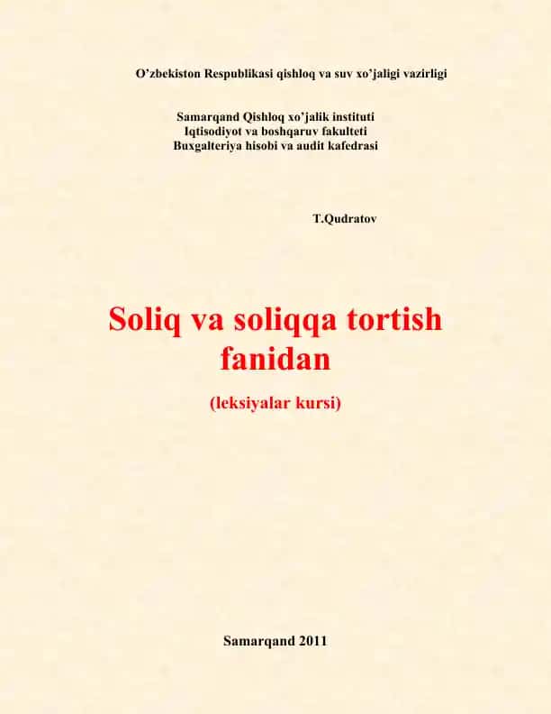 Soliq va soliqqa tortish fani dasturi leksiyalari kursi