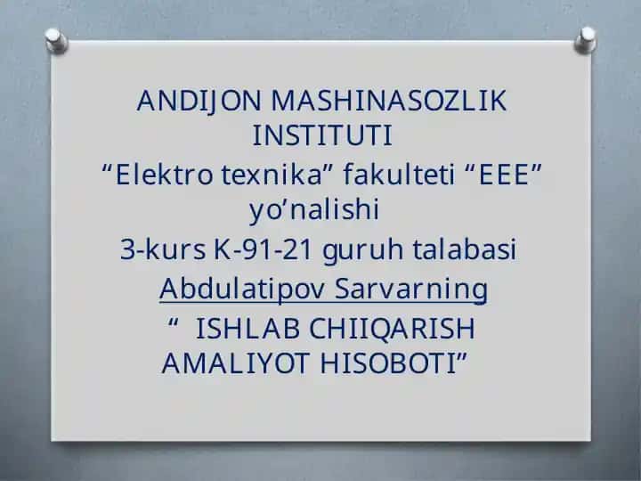 Ishlab Chiiqarish Amaliyot Hisoboti
