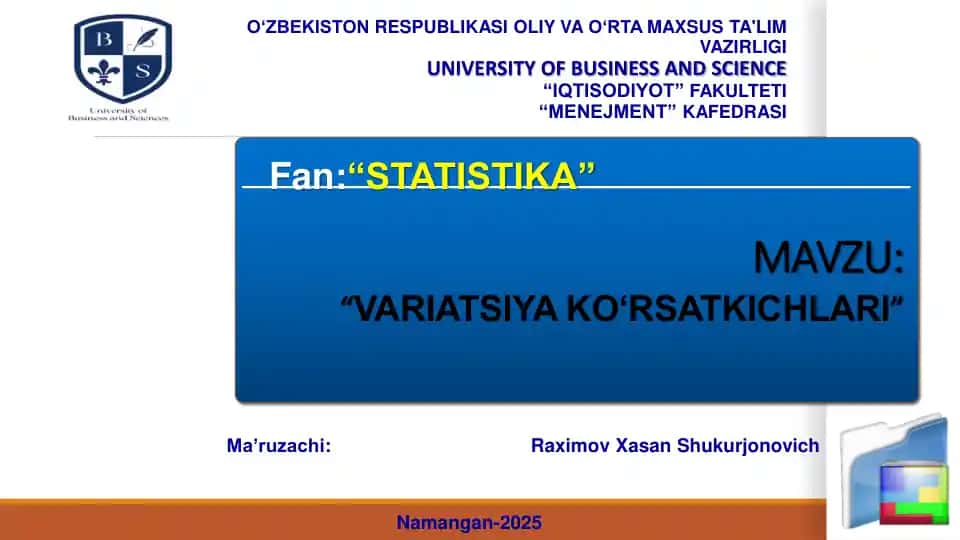 Variatsiya Ko'rsatkichlari