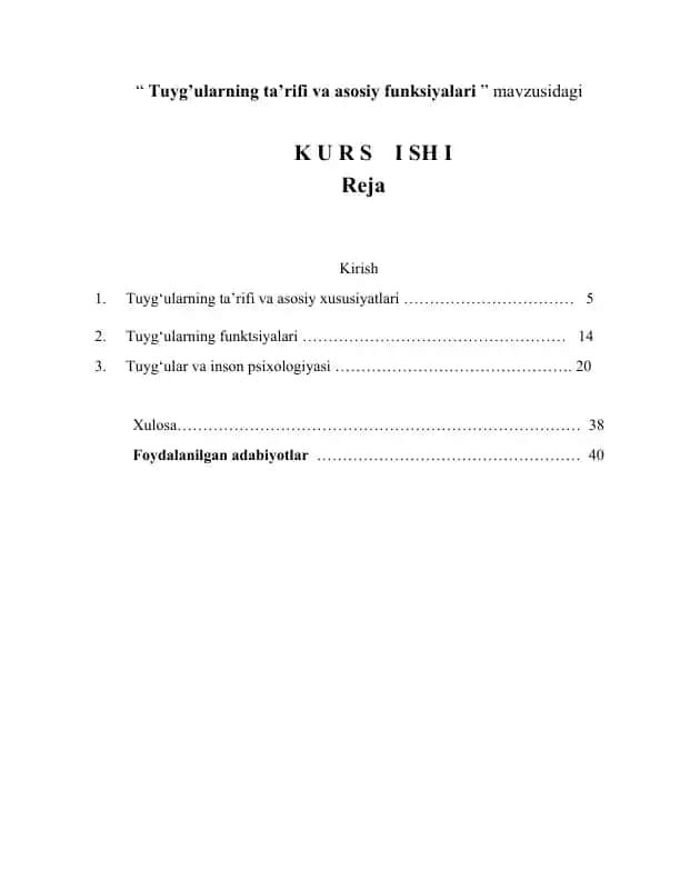 Kurs ishi: “Tuyg’ularning ta’rifi va asosiy funksiyalari”