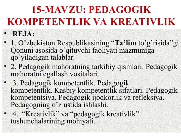 PEDAGOGIK KOMPETENTLIK VA KREATIVLIK