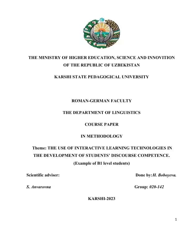 COURSE PAPER IN METHODOLOGY