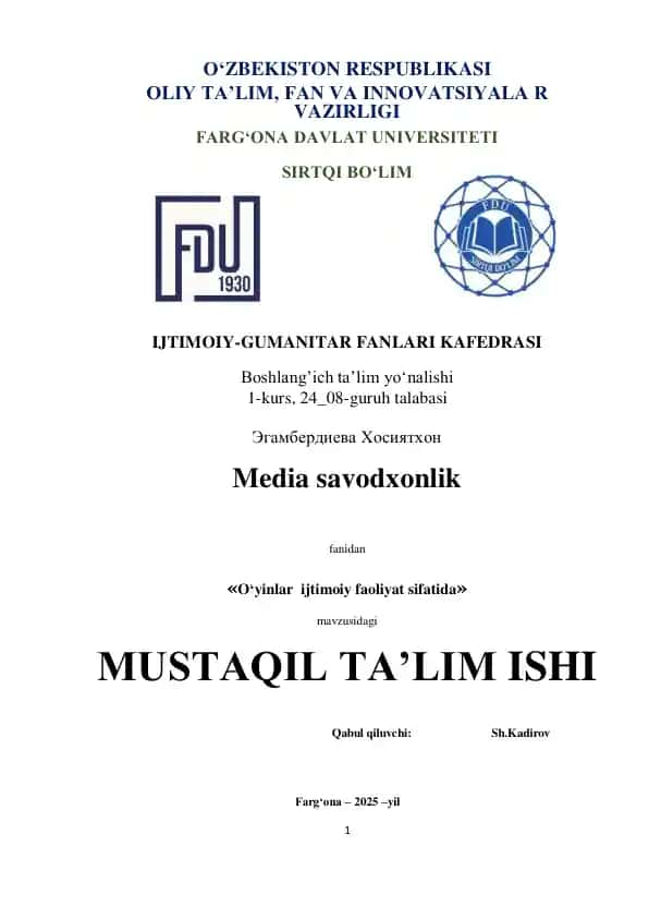 O‘YINLAR IJTIMOIY FAOLIYAT SIFATIDA