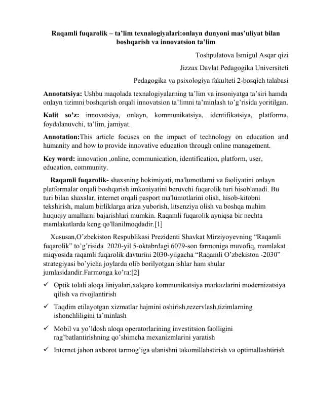 Raqamli fuqarolik – ta’lim texnalogiyalari