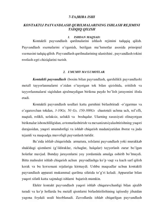 Kontaktli payvandlash qurilmalari
