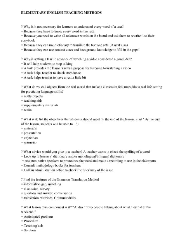 ELEMENTARY ENGLISH TEACHING METHODS