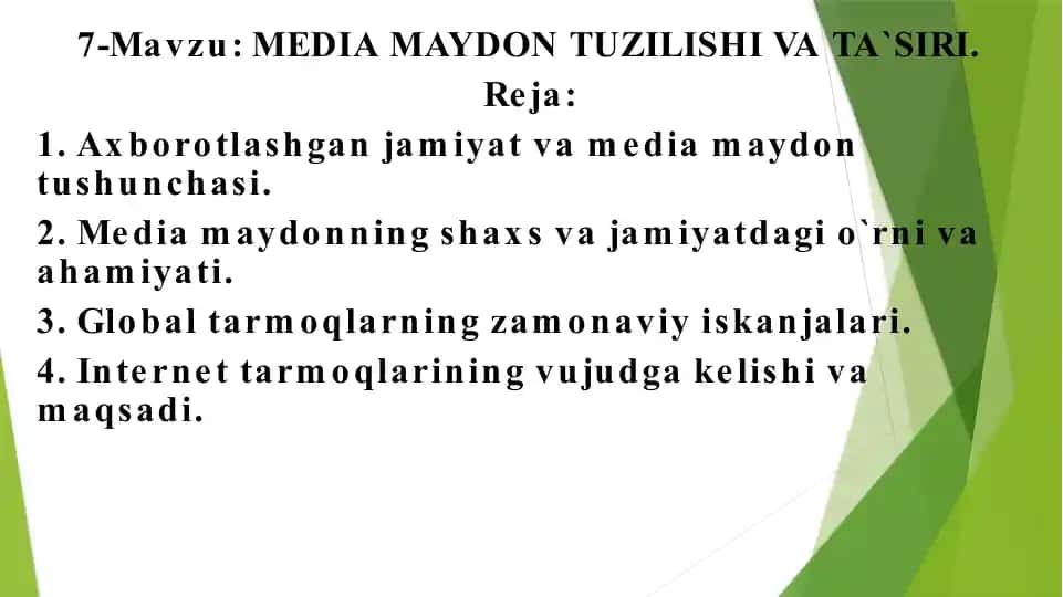 MEDIA MAYDON TUZILISHI VA TA‘SIRI