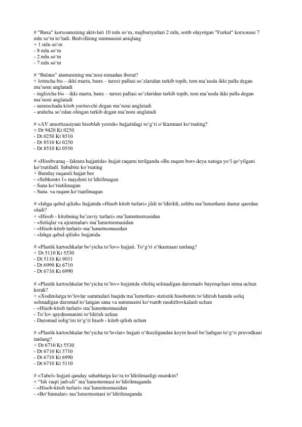 Bu savollar to‘plami (hisob va buxgalteriya mavzulari)
