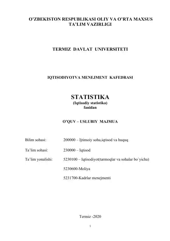O’ZBEKISTON RESPUBLIKASI OLIY VA O’RTA MAXSUS TA’LIM VAZIRLIGI