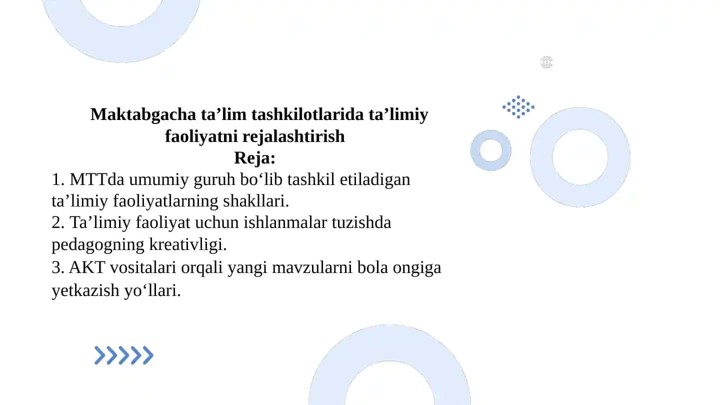 Maktabgacha ta’lim tashkilotlarida ta’limiy faoliyatni rejalashtirish