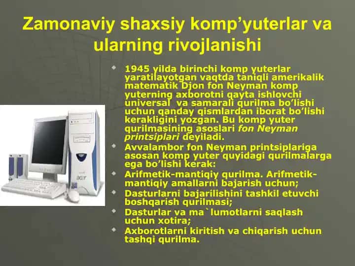 Zamonaviy shaxsiy komp’yuterlar va ularning rivojlanishi