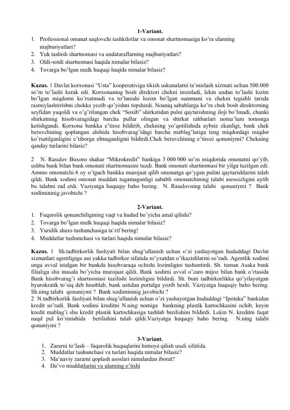 Yuk tashish shartnomasi va undataraflarning majburiyatlari