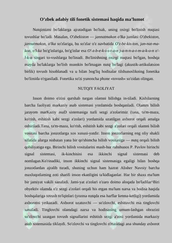 O’zbek adabiy tili fonetik sistemasi haqida ma’lumot