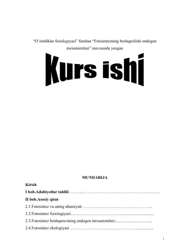 Fotosintezning boshqarilishi endogen mexanizmlari