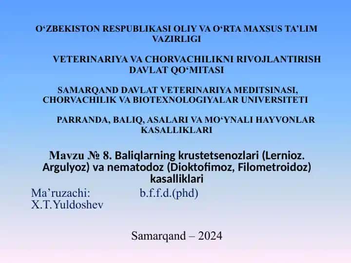 Baliqning krustetsenozlari va nematodoz kasalliklari