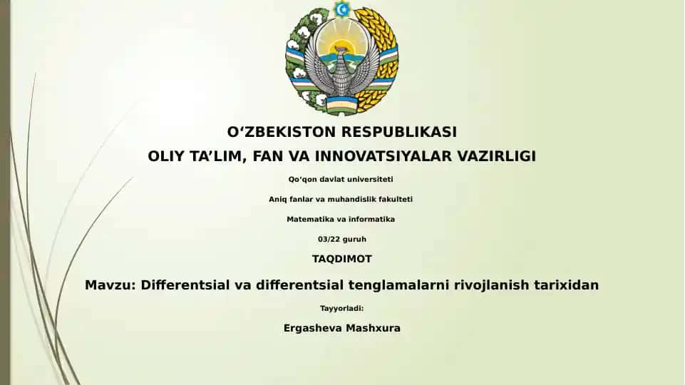 Differentsial va differentsial tenglamalarni rivojlanish tarixidan