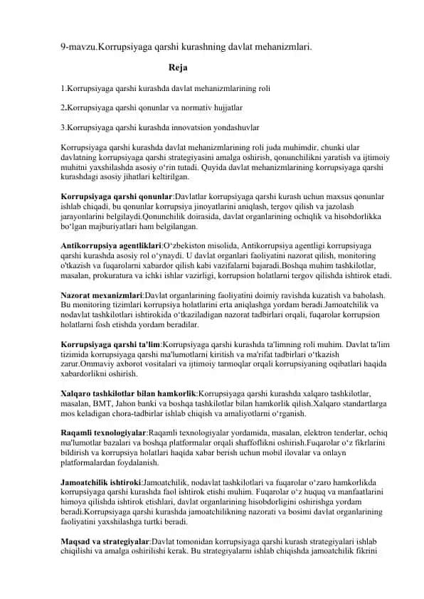 Korrupsiyaga qarshi kurashning davlat mehanizmlari