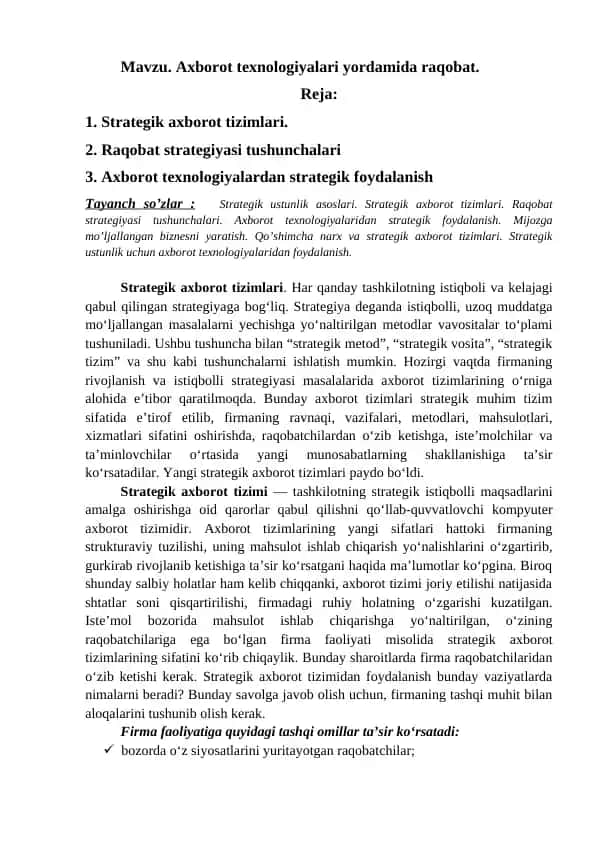 Axborot texnologiyalari yordamida raqobat