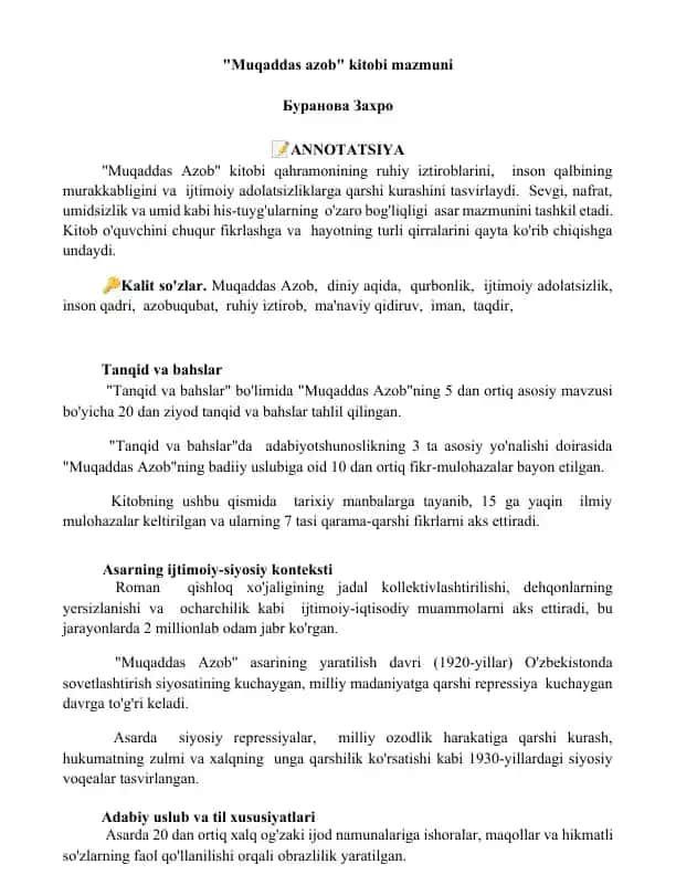 "Muqaddas azob" kitobi