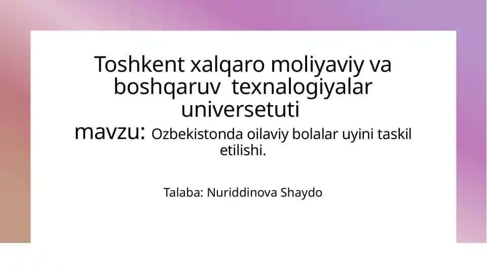 Toshkent Xalqaro Moliyaviy va Boshqaruv Texnologiyalari Universiteti