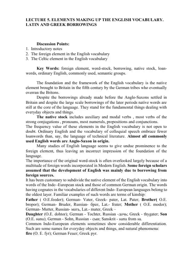 Elements Making Up the English Vocabulary