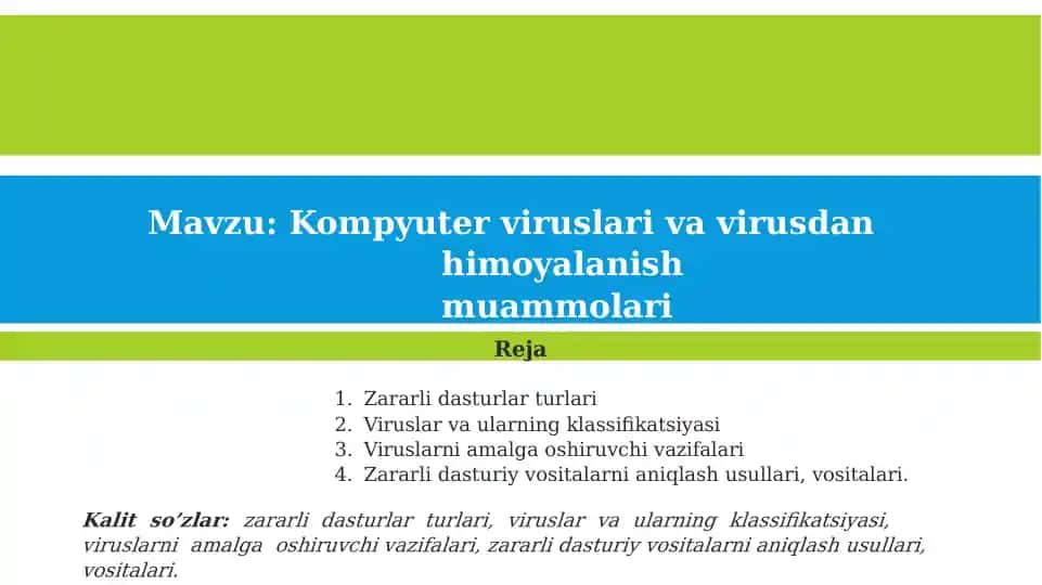 Kompyuter viruslari va virusdan himoyalanish muammolari