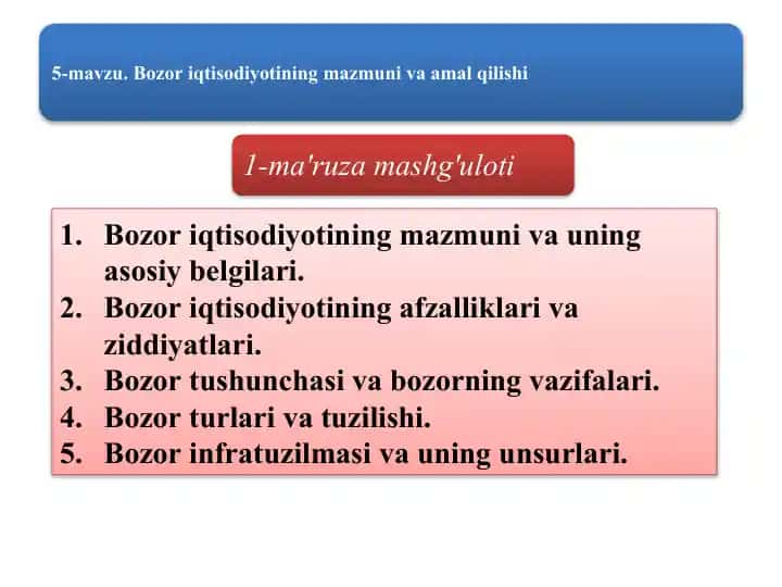 Bozor iqtisodiyotining mazmuni va uning asosiy belgilari