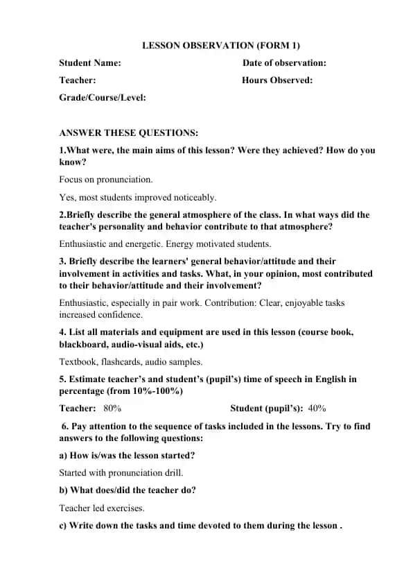 LESSON OBSERVATION (FORM 1)