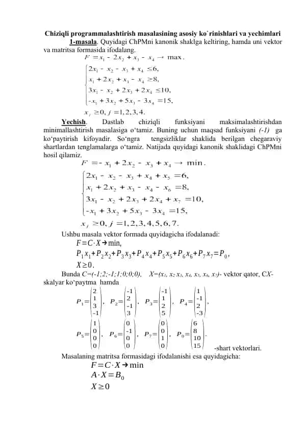 Chiziqli programmаlashtirish masalalari taqdimoti