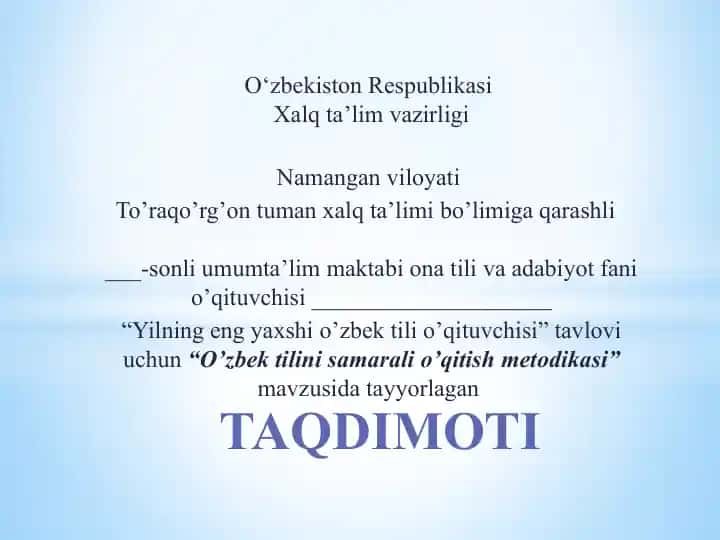 "O‘zbektilini samarali o‘qitish metodikasi"