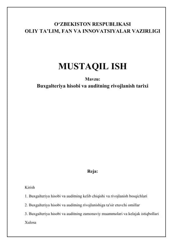 Buxgalteriya hisobi va auditning rivojlanish tarixi