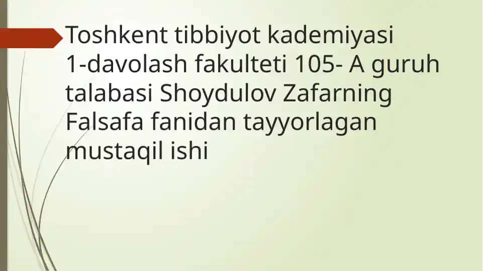 Falsafa fanidan tayyorlagan mustaqil ish