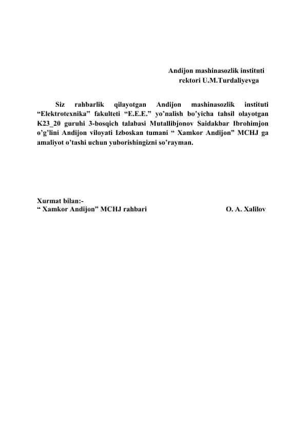 Amaliyot uchun so‘rovnoma