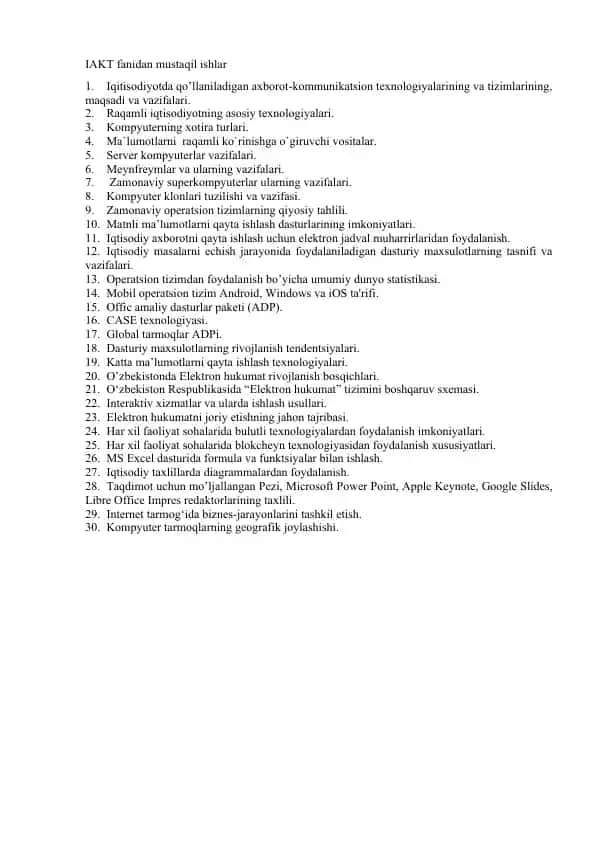 Iqtisodiyotda qo’llaniladigan axborot-kommunikatsion tеxnologiyalar