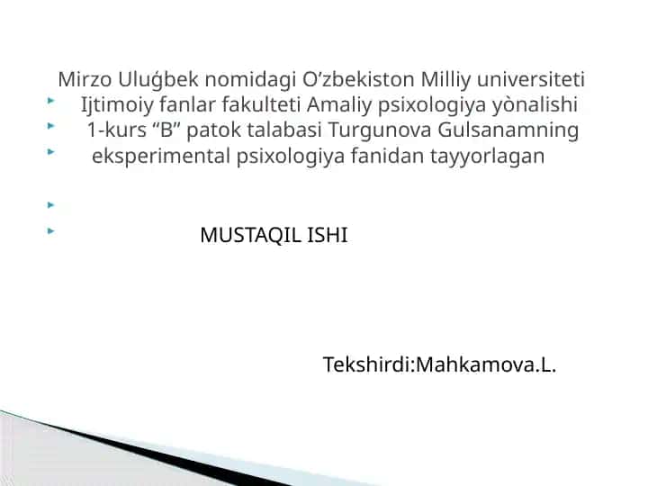 Fexner Biografiyasi va psixologik formulasi