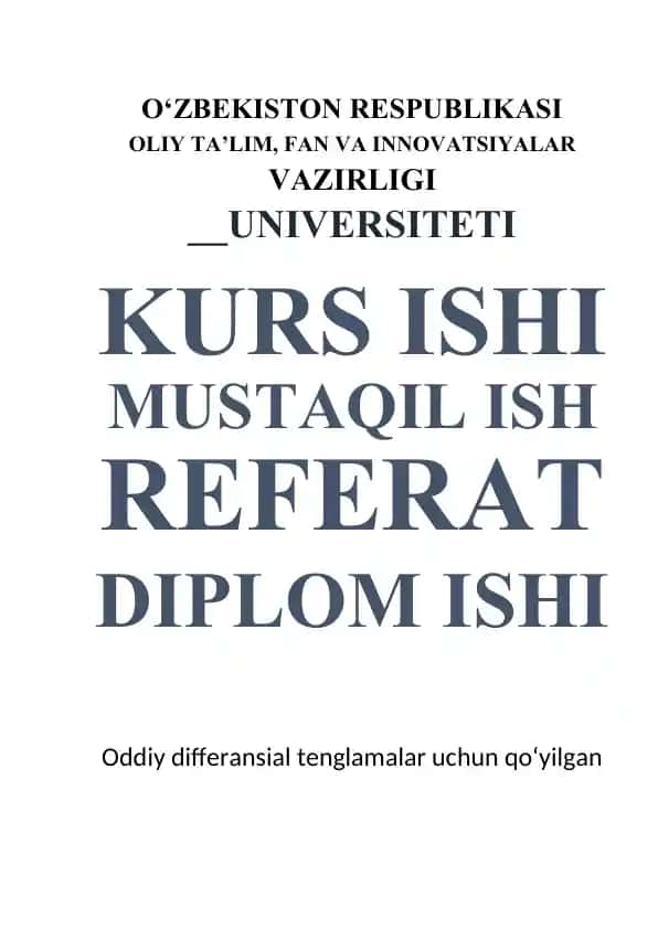 Oddiy differansial tenglamalar uchun qo‘yilgan koshi masalasini Eyler Runge gutta va umjmlashgan Eyler usuli bn yechish
