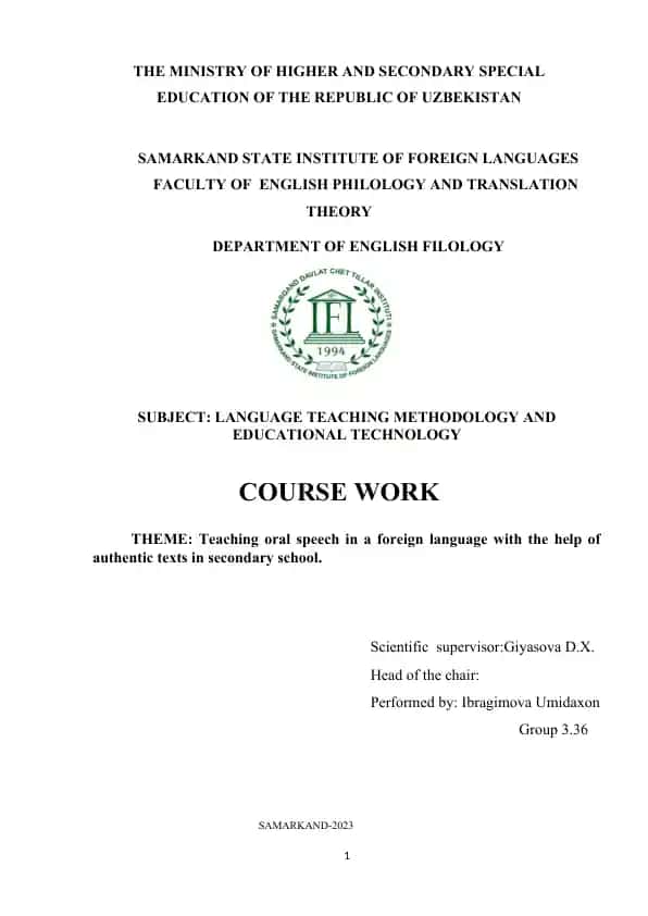Teaching oral speech in a foreign language with the help of authentic texts in secondary school