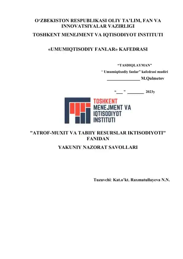 Atrof-muxit va tabiiy resurslar iqtisodiyoti