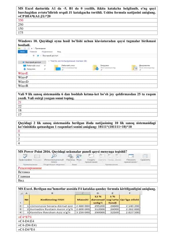 Axborot texnologiyalari va dasturlash bo‘yicha test savollari to‘plami