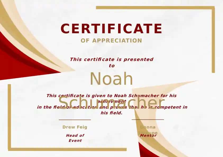 CERTIFICATE OF APPRECIATION