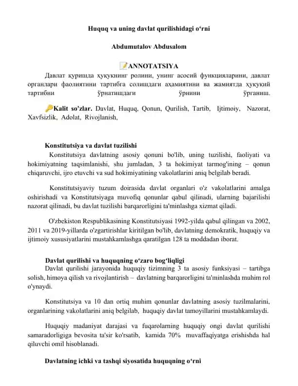 Konstitutsiya va davlat tuzilishi
