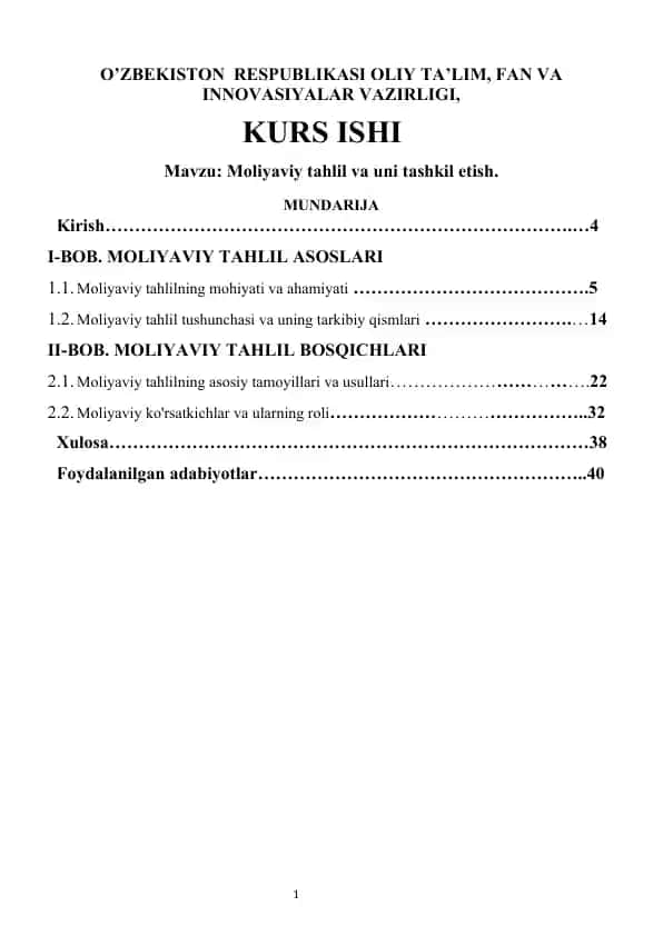 Moliyaviy tahlil va uni tashkil etish