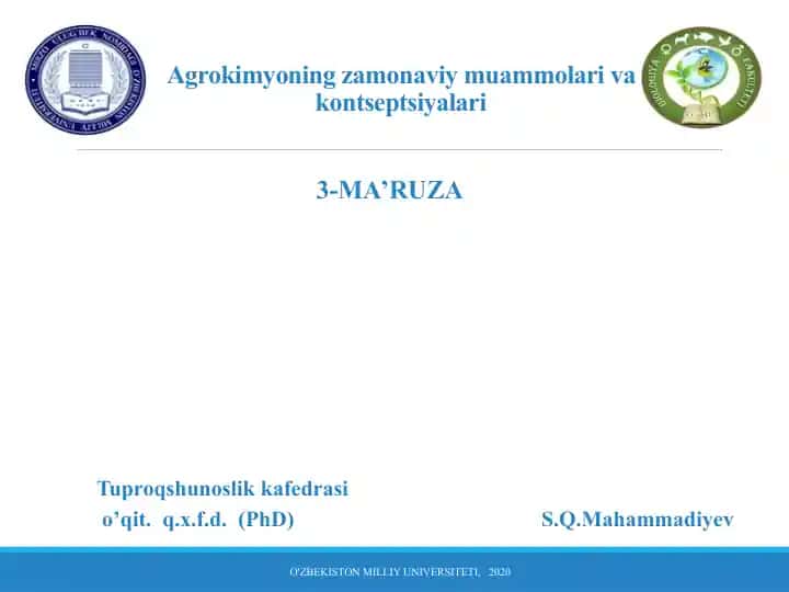 Agrokimyoning zamonaviy muammolar va kontseptsiyalari
