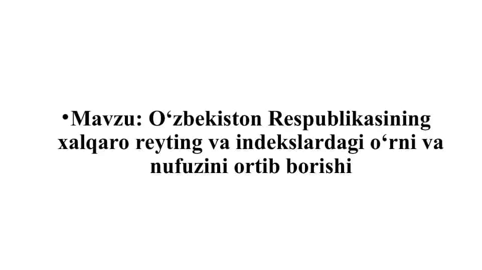 Xalqaro Reyting va Indekslar O'zbekistonda