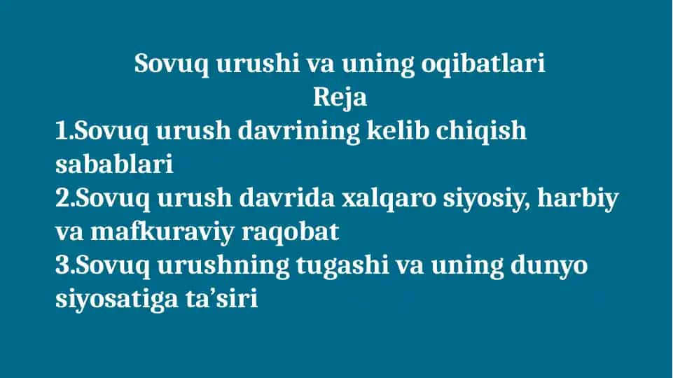 Sovuq urushi va uning oqibatlari