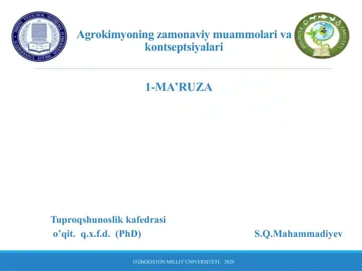 Agrokimyoning zamonaviy muammolari va kontseptsiyalari