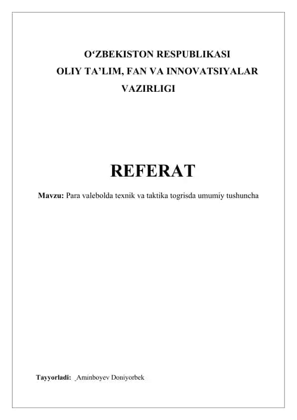 Paravolleybol Texnika va Taktika
