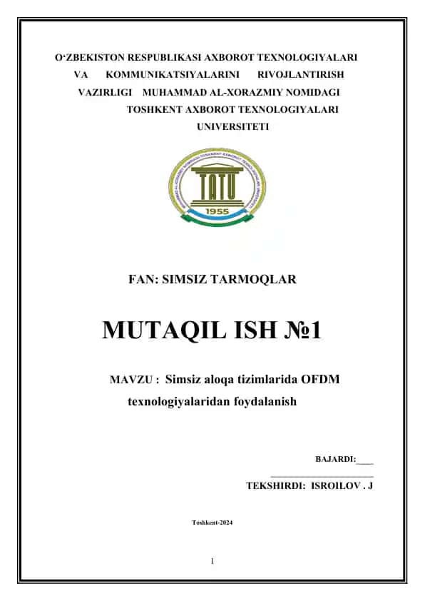 Simsiz aloqa tizimlarida OFDM texnologiyalaridan foydalanish